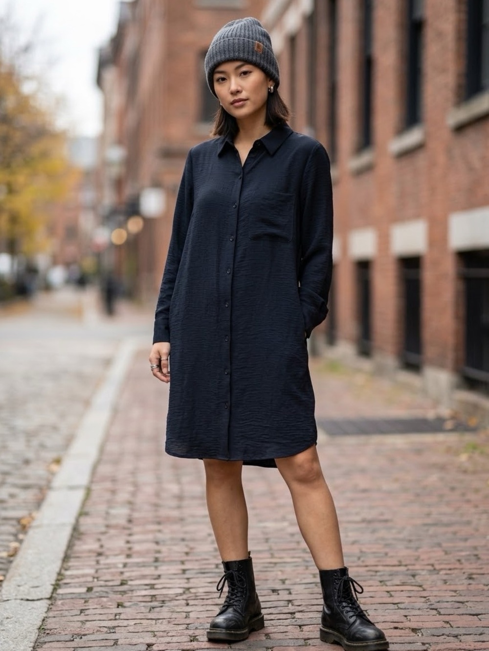 DKNY Black Long Sleeve Button Down Shirt Dress Size 12 | Pocket & Cuffs